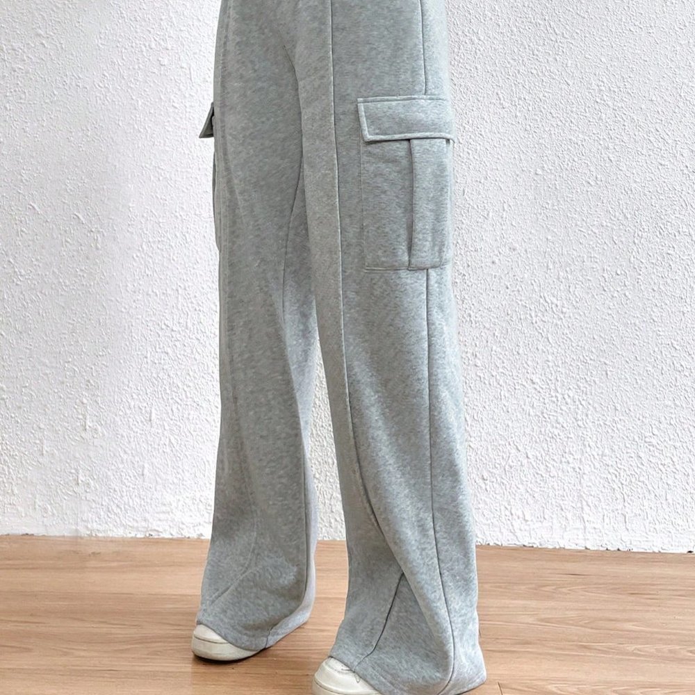 Light Grey Casual Womens Flap Pocket Side Drawstring Waist Sweatpants - Picture 5 of 6